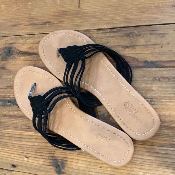Charlotte Russe Sandals Black Rope Flats Flip Flops Size 7 - Picture 9 of 12